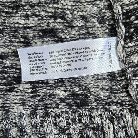 Eileen Fisher Organic Cotton Baby Alpaca Black White Marled Open Front Cardigan - Picture 8 of 8